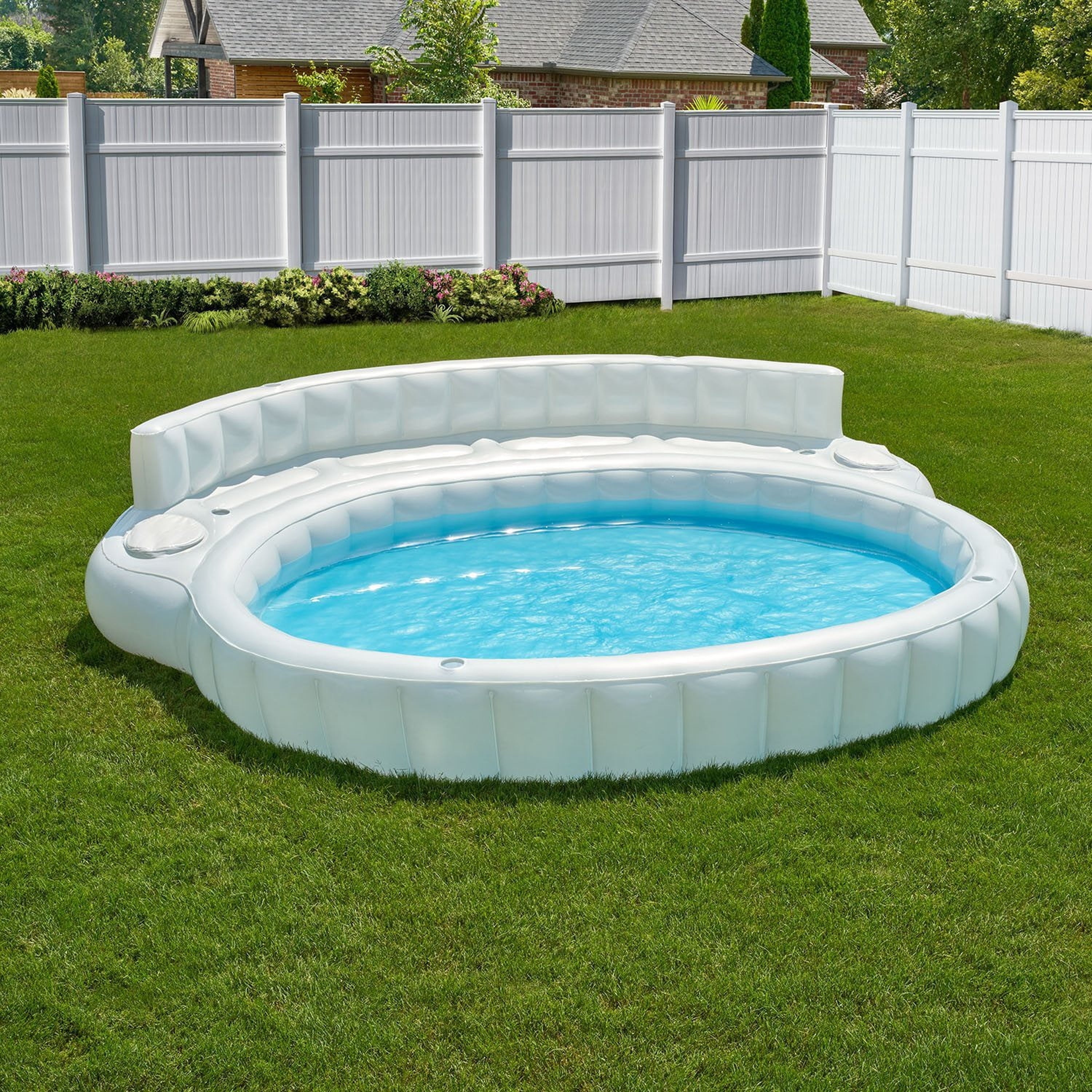 FLOAVI oversized inflatable pool set up in a backyard